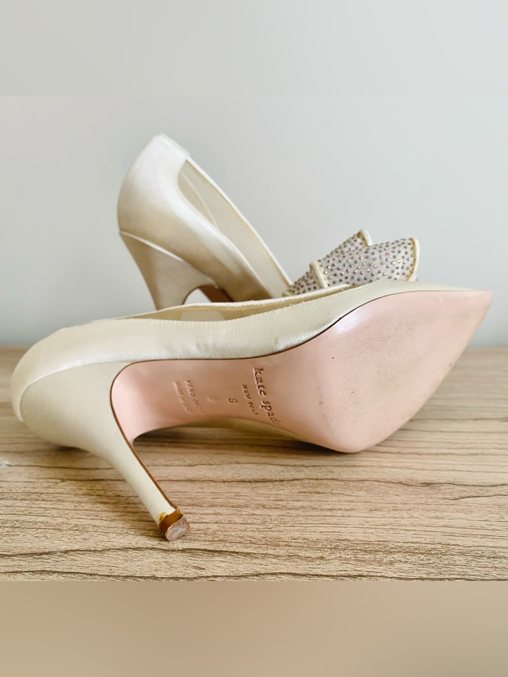 kate Spade Cream Satin Pointed-Toe Bow Pumps - Picture 5 of 6